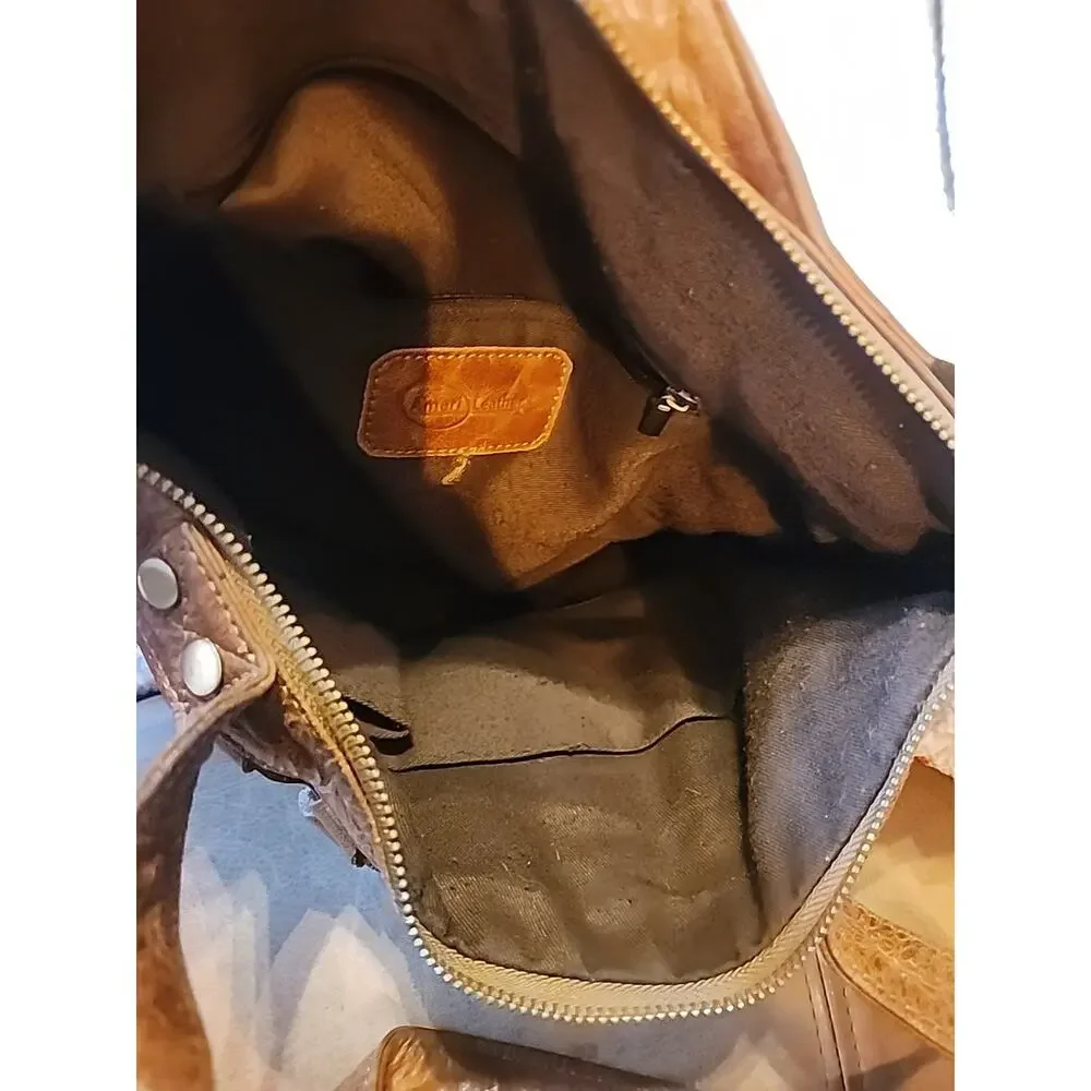 AMERI-LEATHER Large Brown Leather Tote Crossbody Shoulder Bag 15 x 16 - Picture 7 of 7